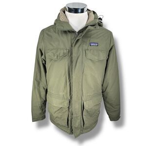 Patagonia Isthmus Parka Jacket Mens Small Green Fleece Lined Full Zip Hood 27021